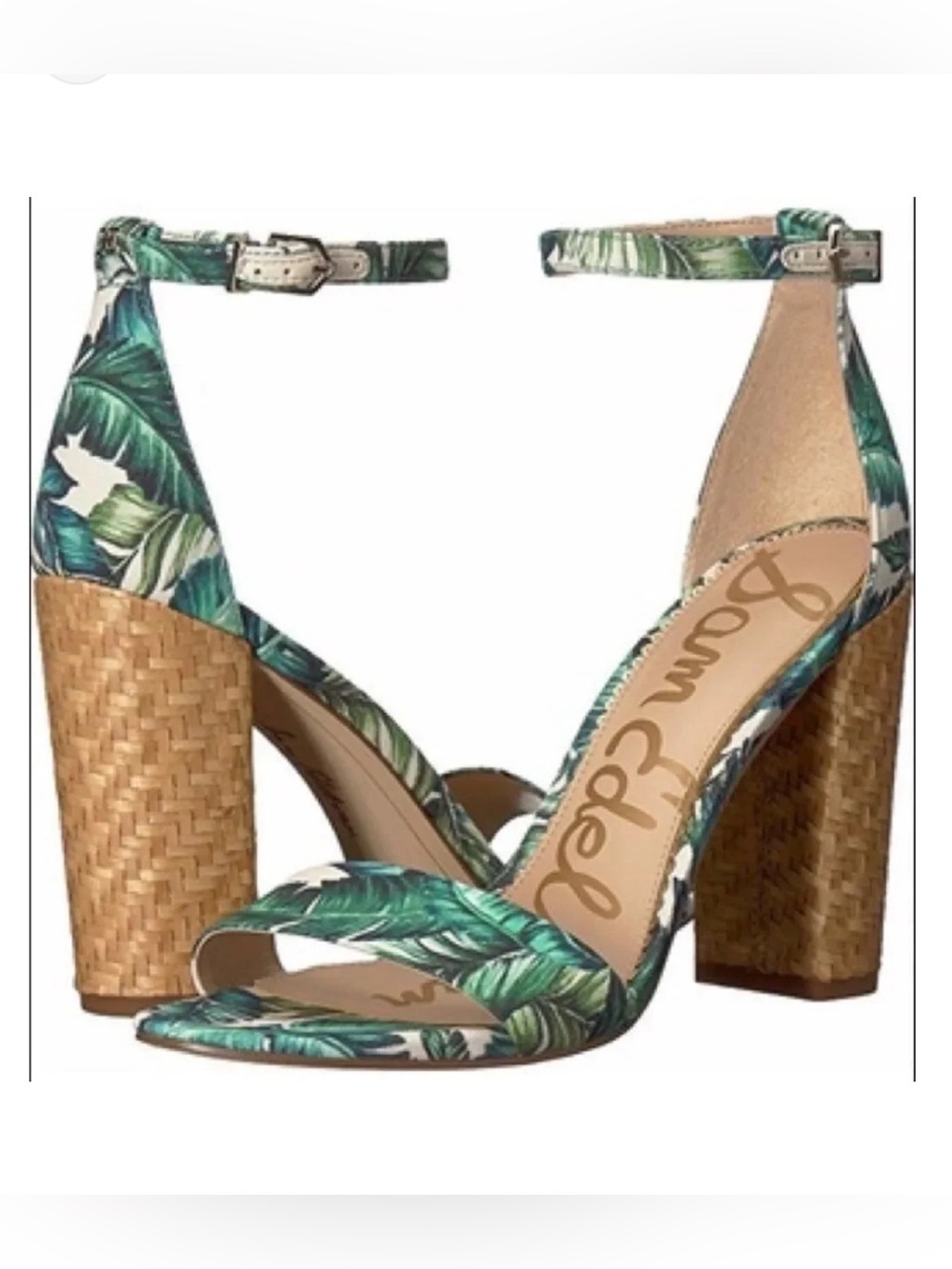 Sam Edelman Yaro Palm Print Block Heel Sandals Size 9 Tropical Summer Palm